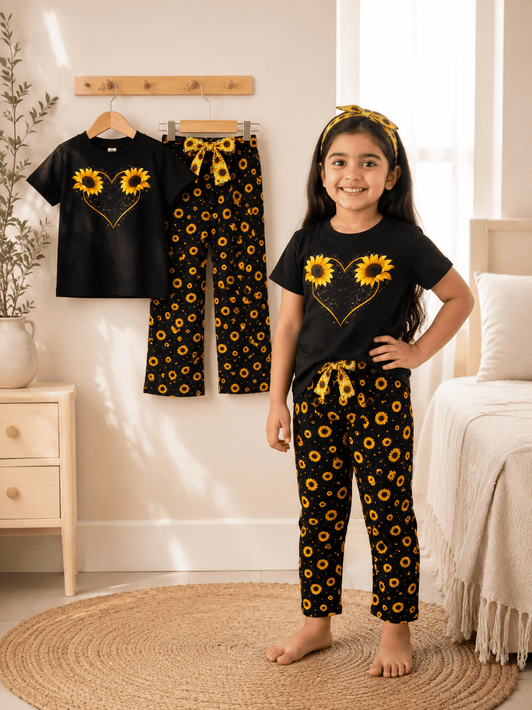 Ory Moon girls' soft printed top and pants set for ages 3 to 12, featuring colorful patterns and comfortable fabric.