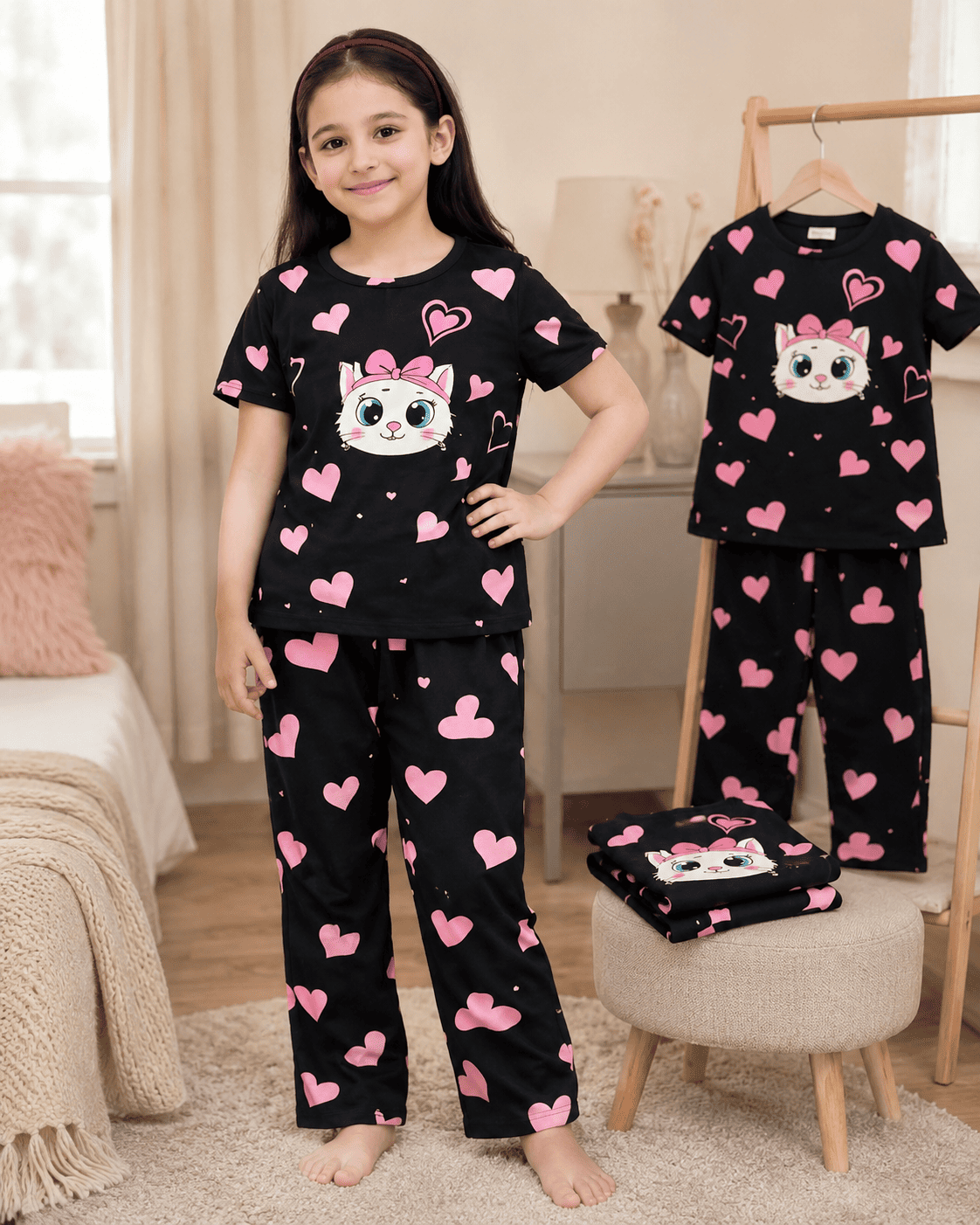 Ory Moon girls' soft printed top and pants set for ages 3 to 12, featuring colorful design and comfortable fabric.