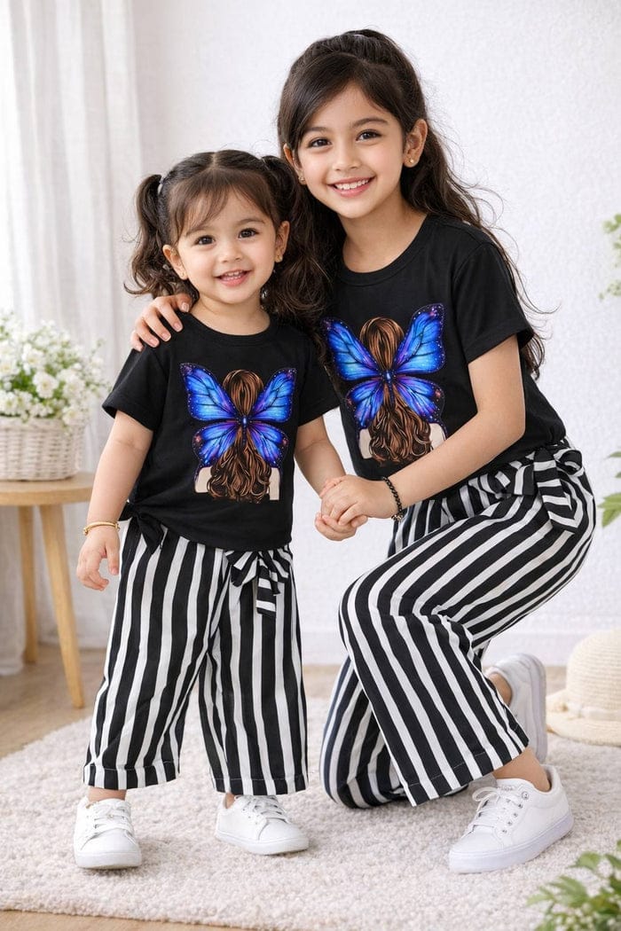 Girls soft printed top and pants set in size 3Y–12Y from Ory Moon, shown in a colorful, comfortable outfit for children.