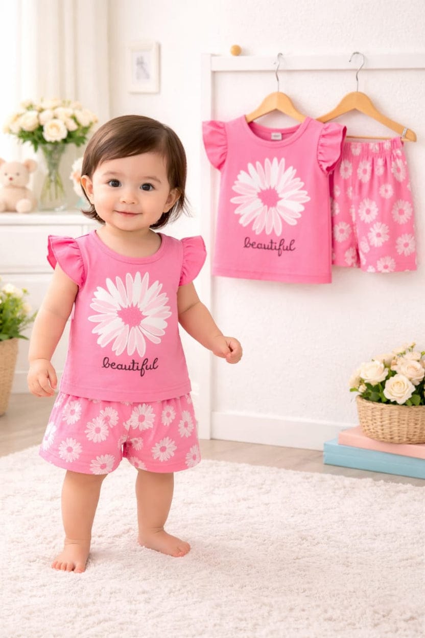 Ory Moon girls' kids stylish T-shirt and shorts set, featuring colorful patterns and comfortable fabric for ages 6 months to 6 years.
