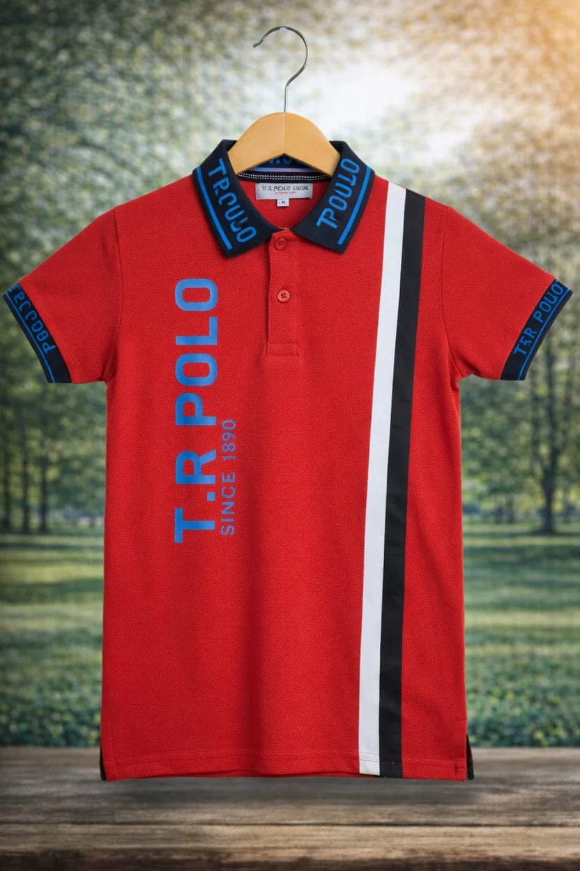 Bright blue boys' polo t-shirt for kids by Ory Moon, featuring a classic collar and short sleeves, perfect for casual wear.