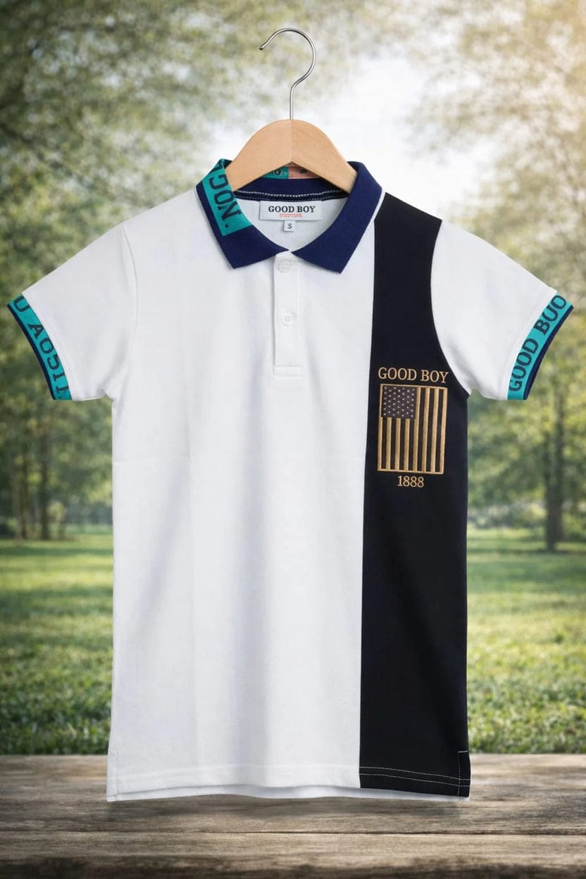 Bright blue boys' polo T-shirt from Ory Moon, featuring a classic collar and short sleeves for kids aged 2 to 16 years.