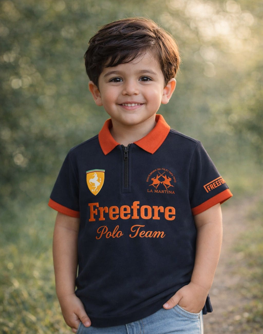 Bright blue boys' polo T-shirt by Ory Moon for kids aged 2 to 16, featuring a classic collar and short sleeves.