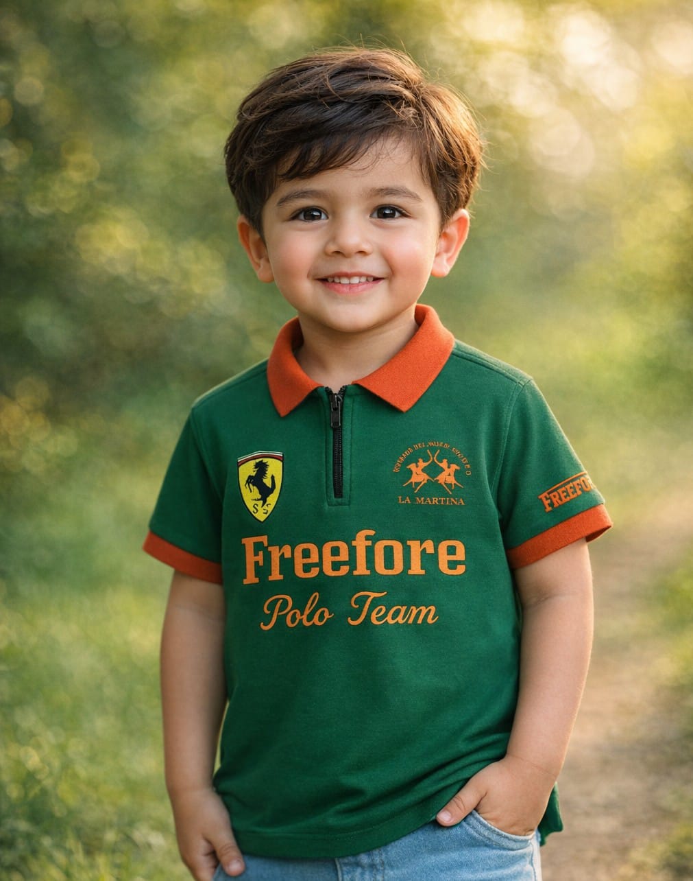 Bright blue boys' polo T-shirt from Ory Moon, featuring a classic collar and short sleeves, perfect for kids aged 2 to 16 years.