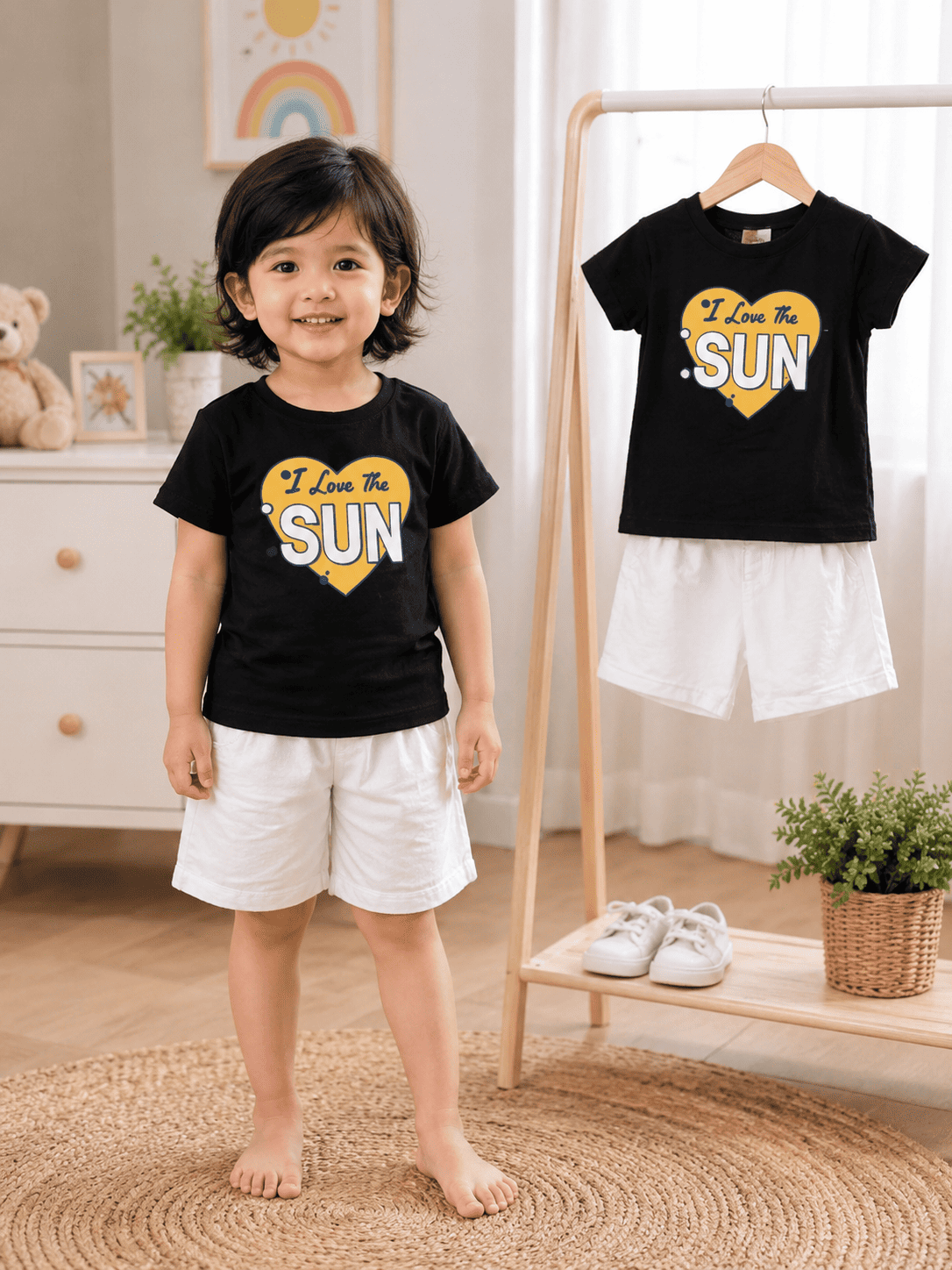 Kids girls' stylish T-shirt and shorts set by Ory Moon, featuring colorful patterns and comfortable fit for ages 6 months to 6 years.