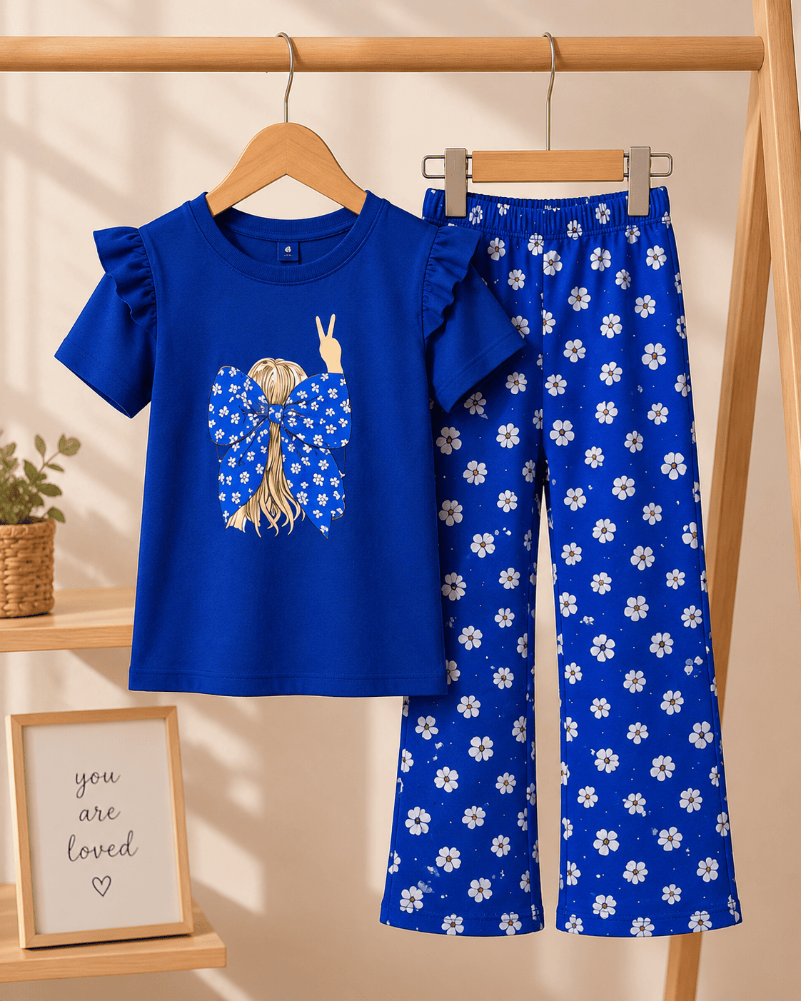 Ory Moon girls' soft printed top and pants set for ages 3 to 12, featuring colorful floral designs and comfortable fabric.