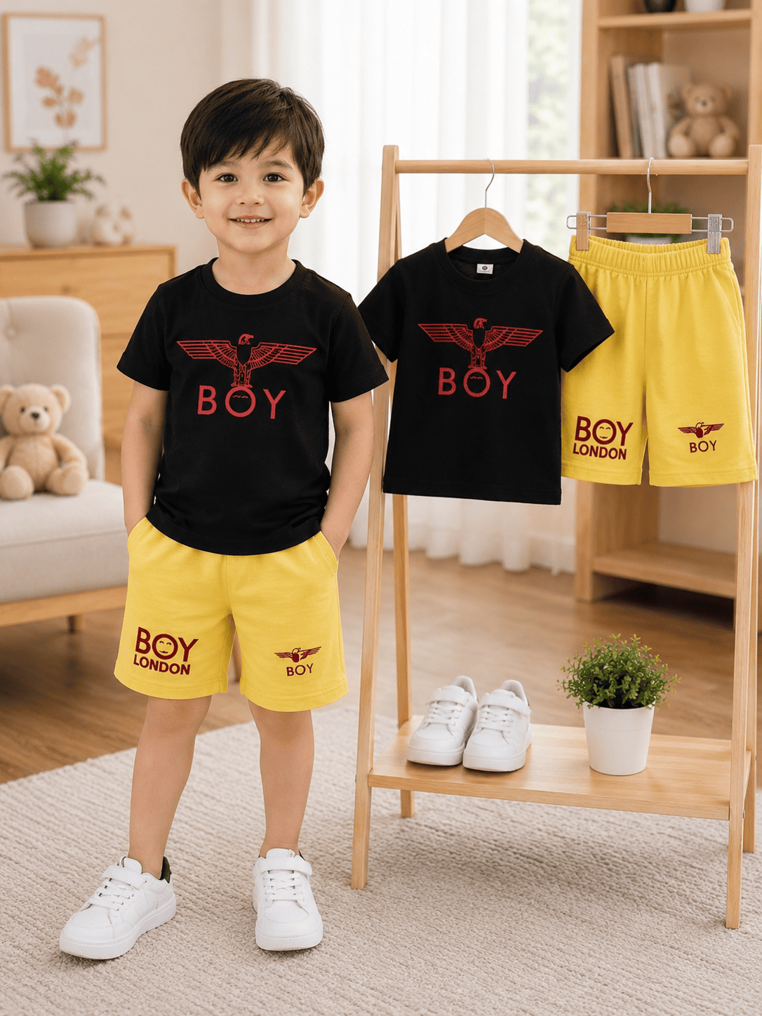 Kids boys' stylish T-shirt and shorts set by Ory Moon, featuring a colorful, comfortable outfit for ages 6 months to 6 years.