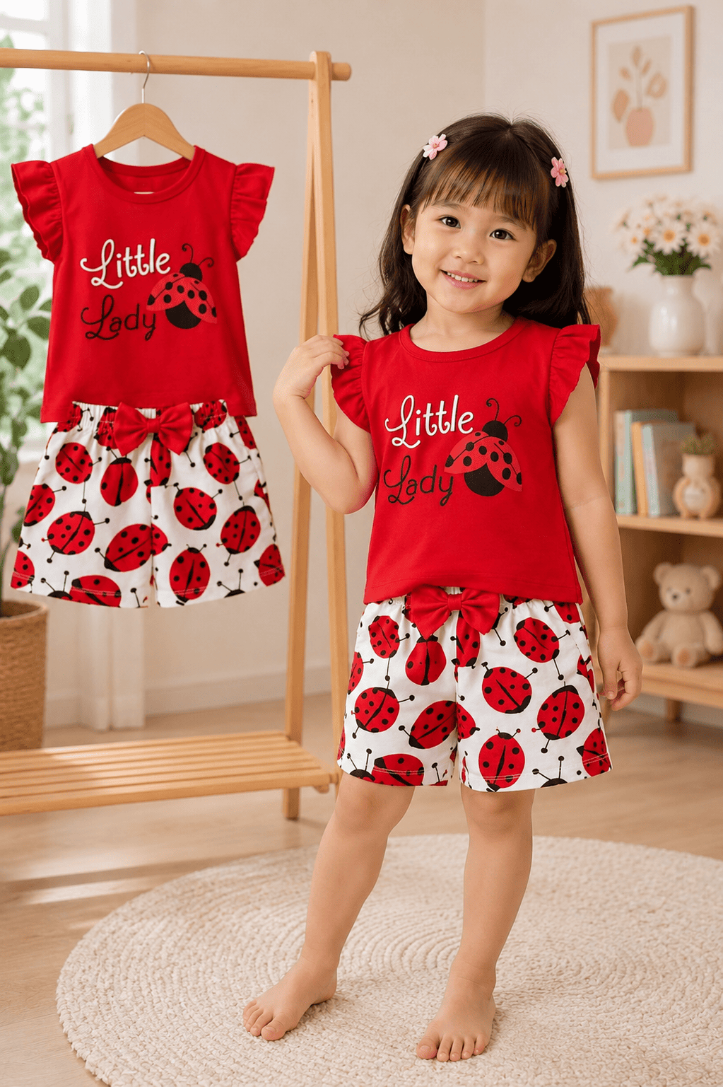 Ory Moon girls' kids stylish T-shirt and shorts set in vibrant colors, suitable for ages 6 months to 6 years.