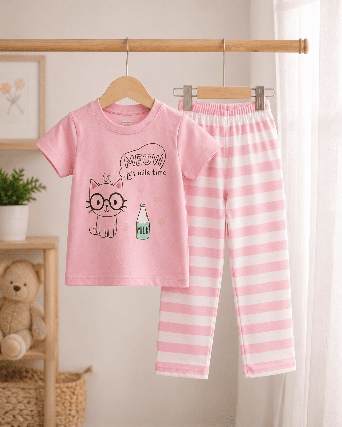 Ory Moon girls' 3Y–12Y soft printed top and pants set, featuring a colorful printed design and comfortable fabric for kids.