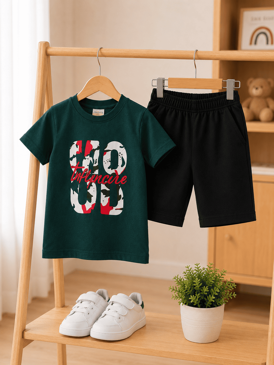 Kids stylish T-shirt and shorts set for boys by Ory Moon, featuring a colorful, comfortable outfit for young children.