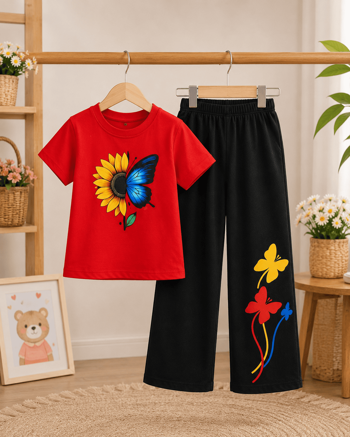 Ory Moon girls' soft printed top and pants set for ages 3 to 12, featuring colorful pattern and comfortable fabric.