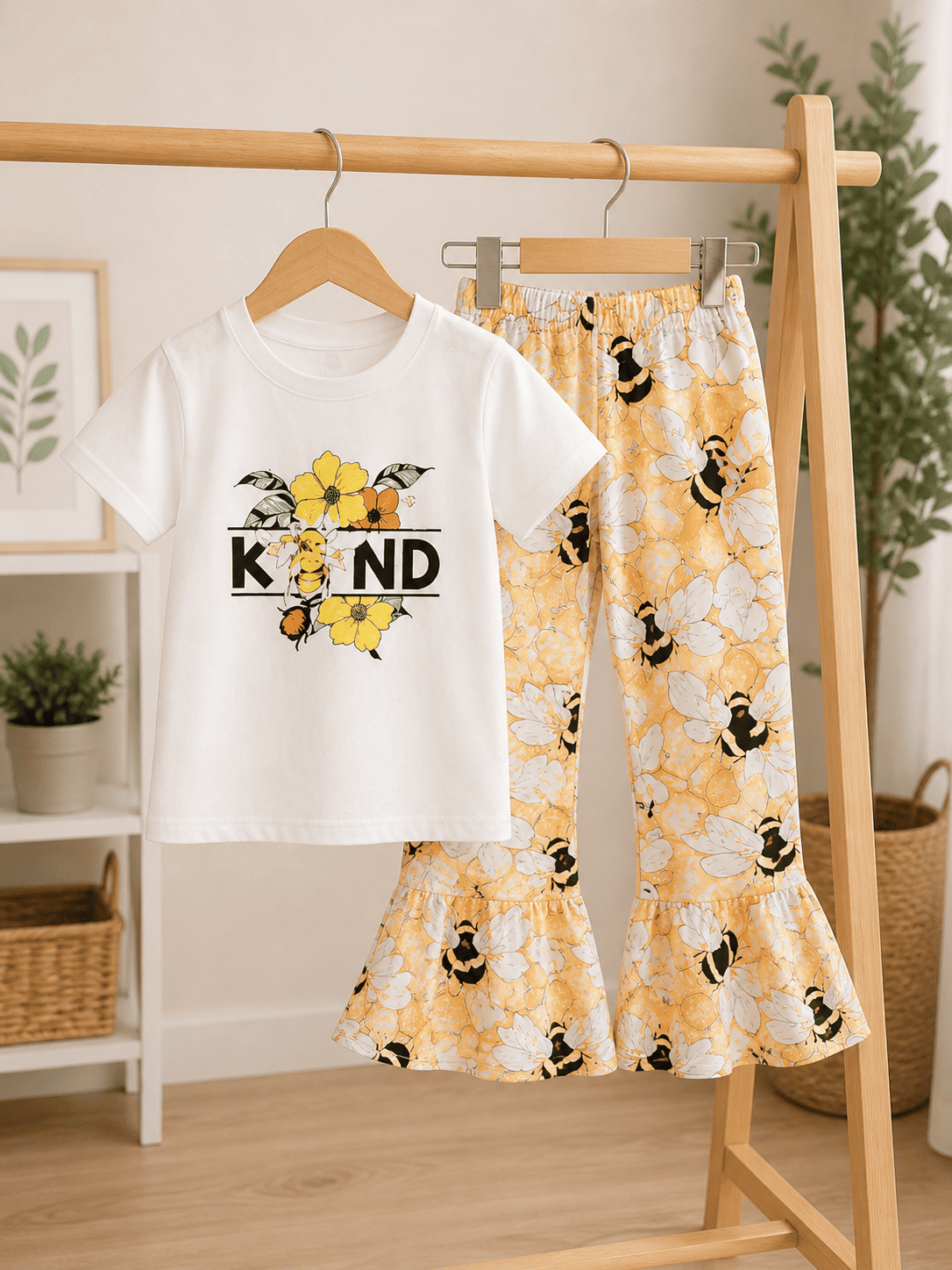 Girls' soft printed top and pants set by Ory Moon for ages 3 to 12, featuring colorful patterns and comfortable fabric.