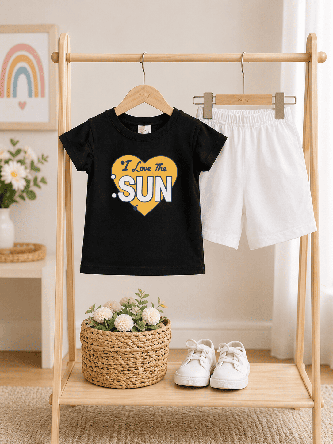Girls' stylish T-shirt and shorts set by Ory Moon, featuring colorful patterns and comfortable fabric for kids aged 6 months to 6 years.
