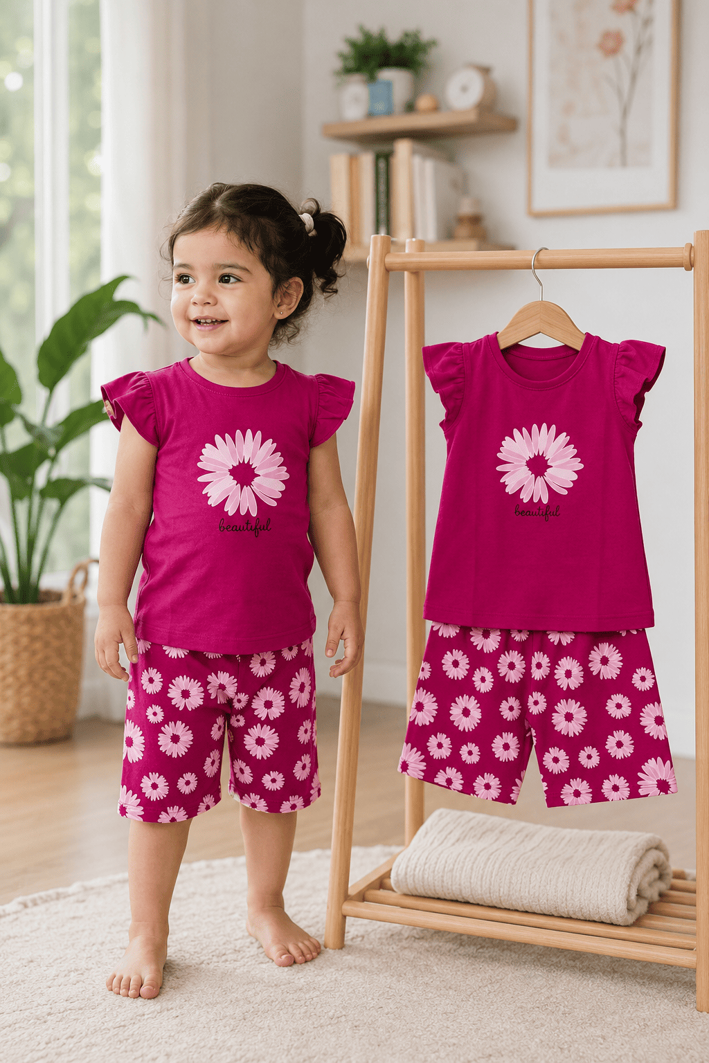 Kids girls' stylish T-shirt and shorts set by Ory Moon, featuring colorful patterns for ages 6 months to 6 years.