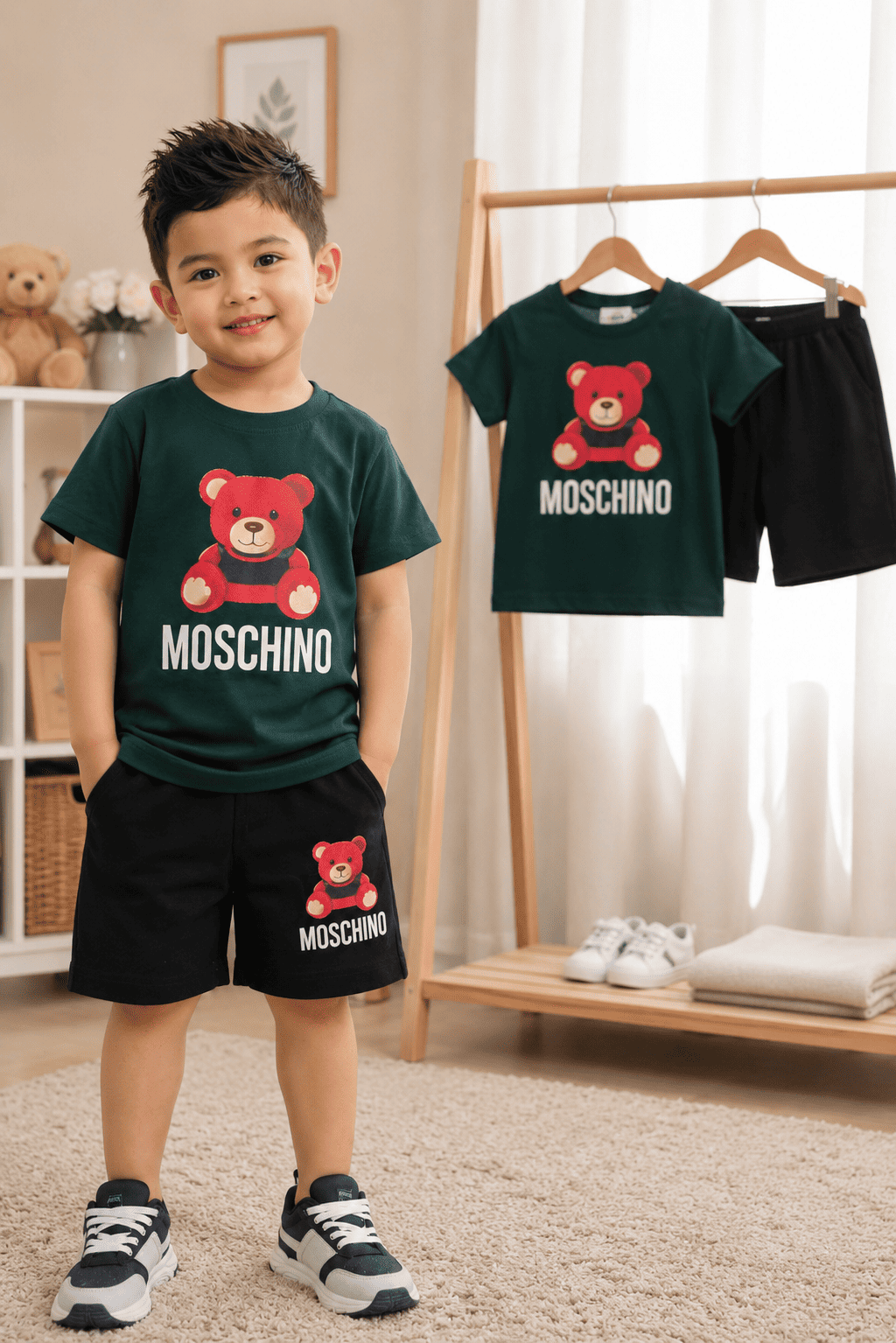Kids boys' stylish T-shirt and shorts set by Ory Moon, featuring colorful design and comfortable fabric for ages 6 months to 6 years.