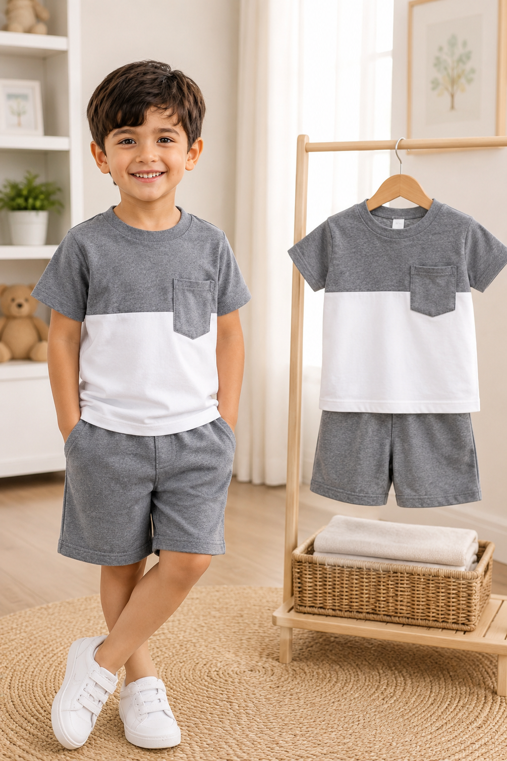 Kids stylish T-shirt and shorts set for boys by Ory Moon, featuring colorful patterns and comfortable fabric for ages 6 months to 6 years.
