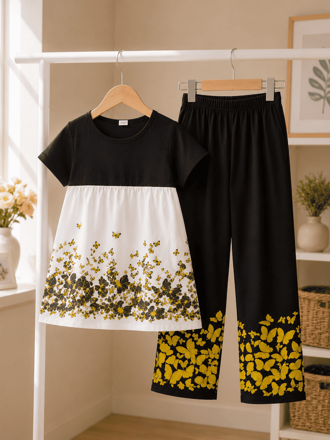 Ory Moon girls floral frock and pants set for ages 3 to 12, featuring a colorful floral dress with matching pants.