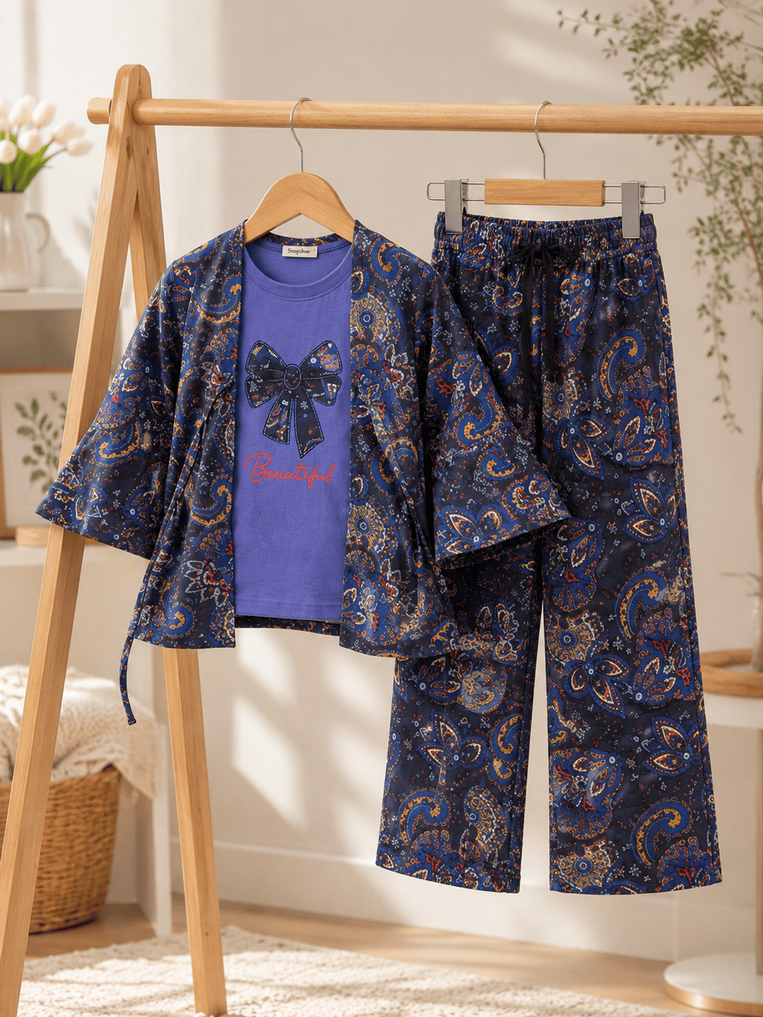 Ory Moon girls' soft printed top and pants set for ages 3 to 12, featuring colorful patterns and comfortable fabric.