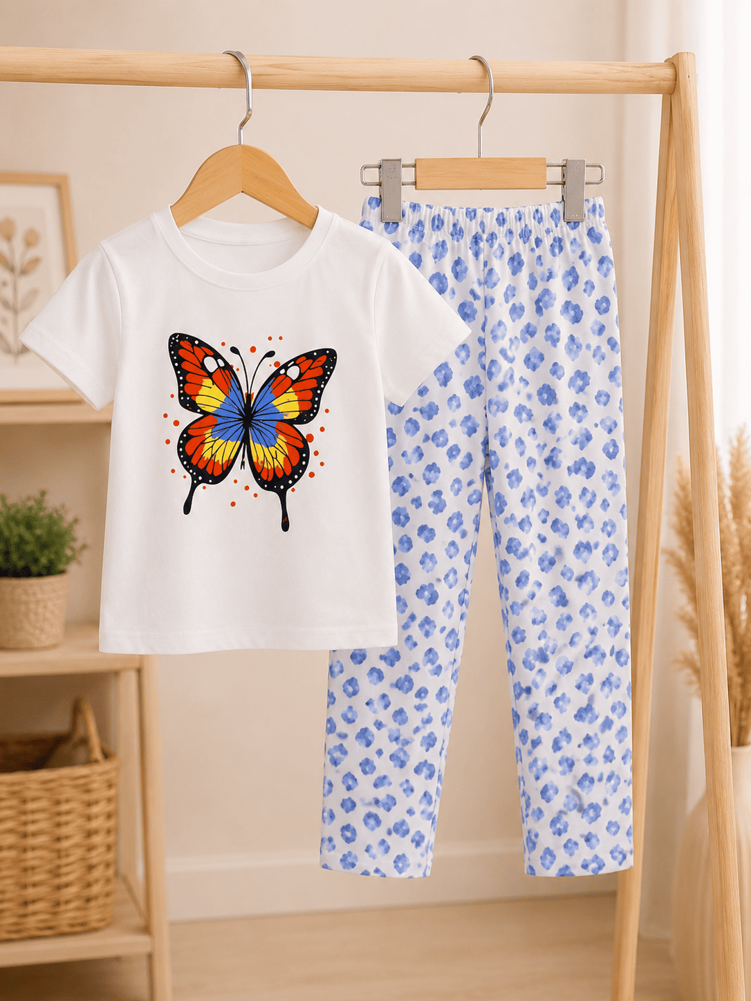 Ory Moon girls' printed top and pants set for ages 3 to 12, featuring soft fabric and colorful design for casual wear.