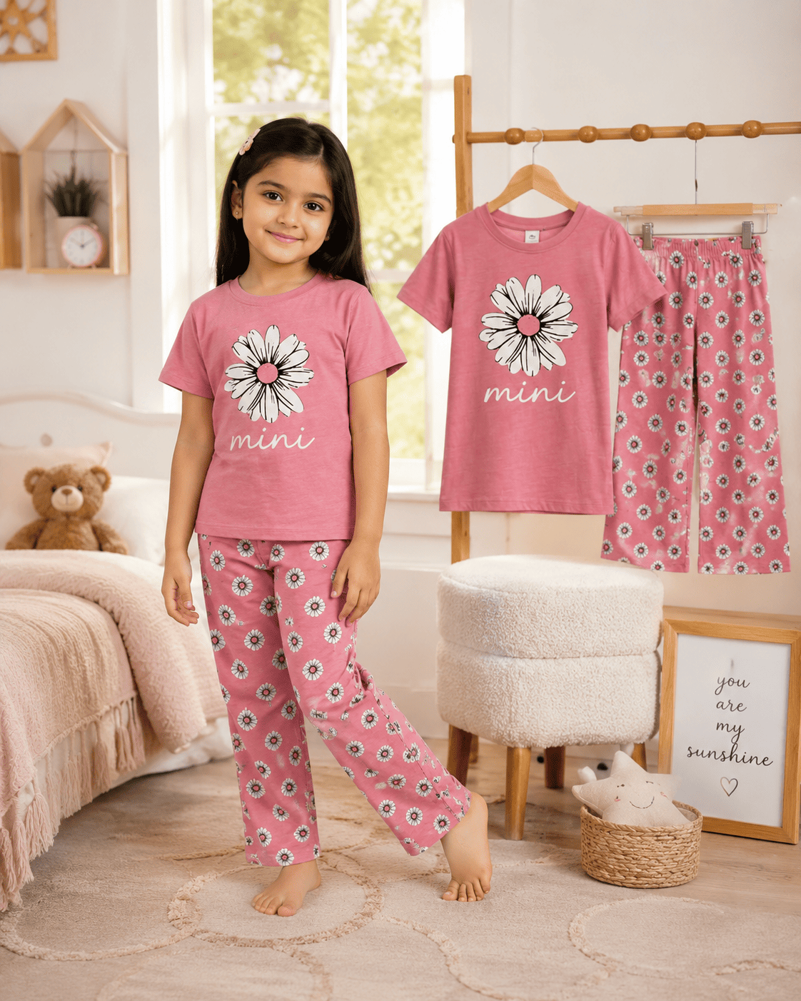 Ory Moon girls' printed top and pants set for ages 3 to 12, featuring colorful patterns and soft fabric for comfortable wear.