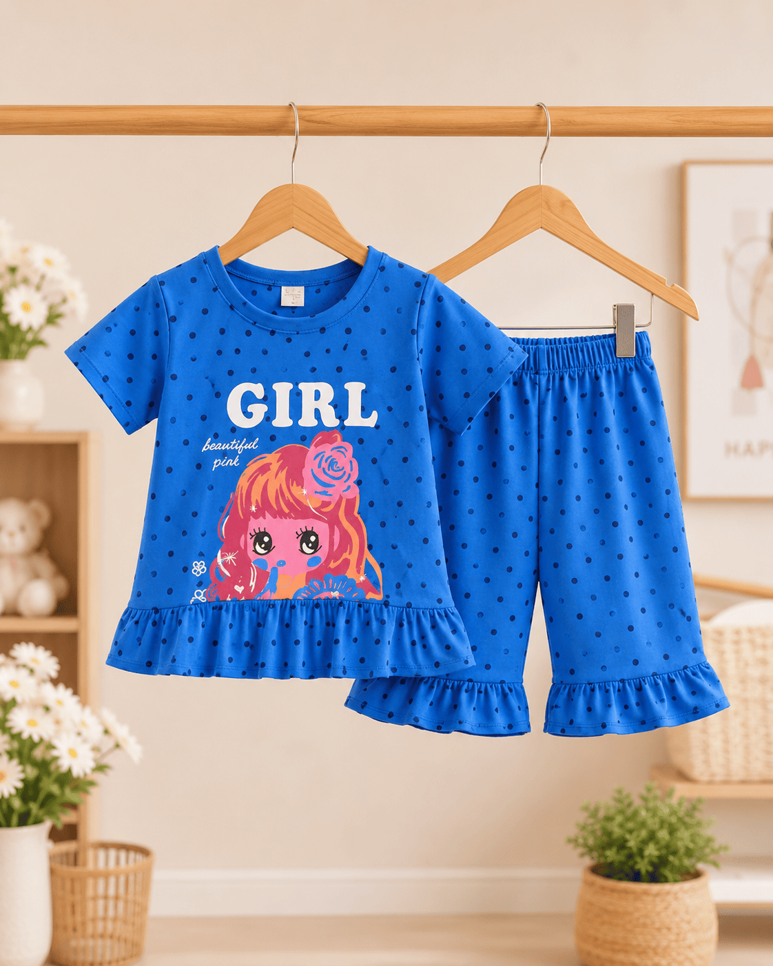 Kids girls' stylish T-shirt and shorts set by Ory Moon, featuring colorful patterns and comfortable fabric for ages 6 months to 6 years.