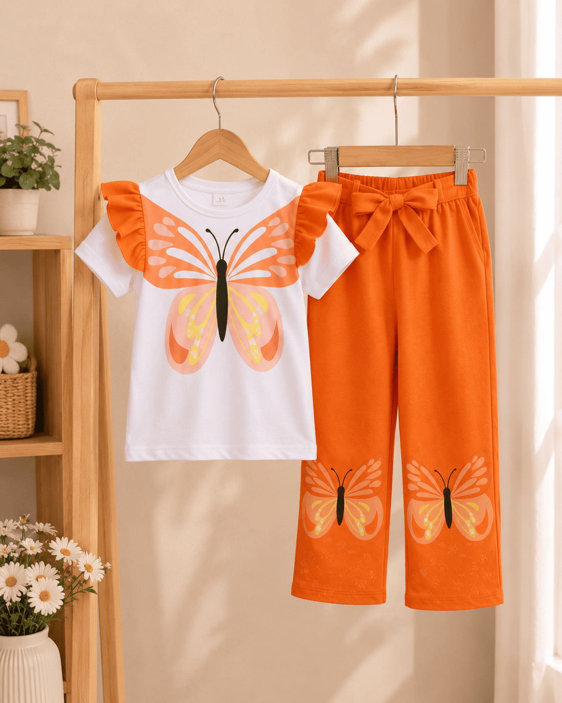 Girls' soft printed top and pants set from Ory Moon for ages 3 to 12, featuring a colorful, comfortable fabric design.