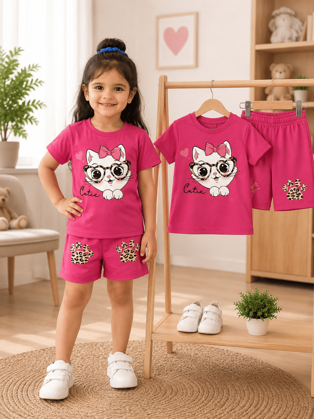 Ory Moon kids girls' stylish T-shirt and shorts set with colorful patterns, suitable for ages 6 months to 6 years.