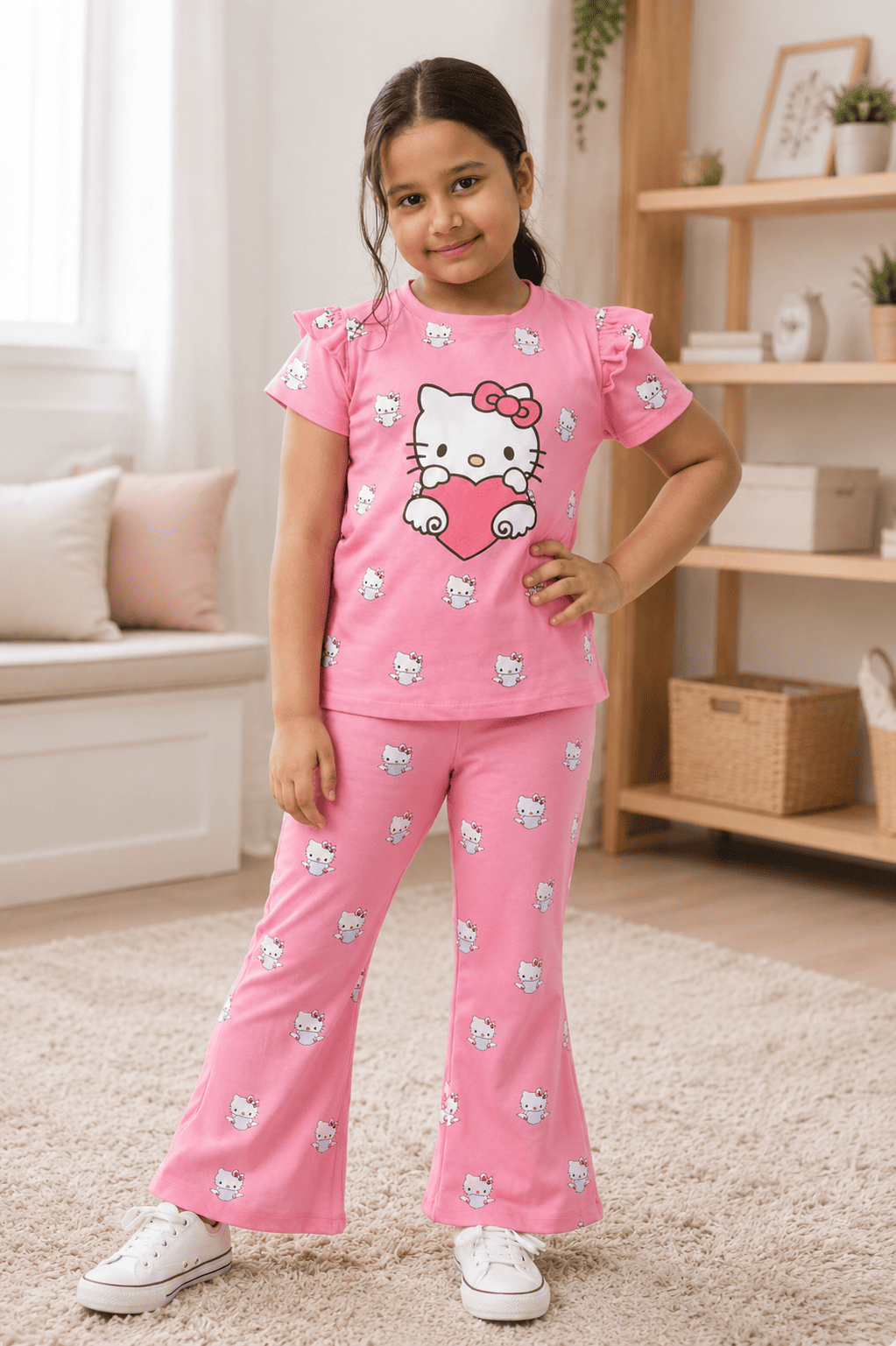 Girls' soft printed top and pants set by Ory Moon for ages 3 to 12, featuring a comfortable, stylish design.