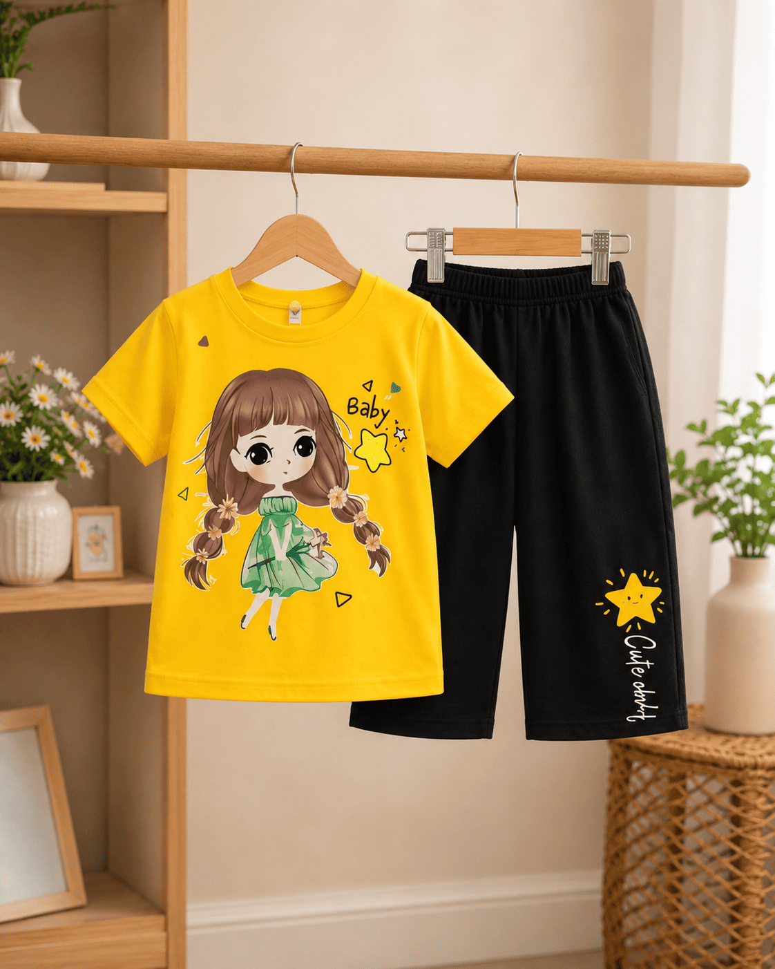 Ory Moon kids girls' stylish T-shirt and shorts set, featuring colorful patterns and comfortable fabric for ages 6 months to 6 years.