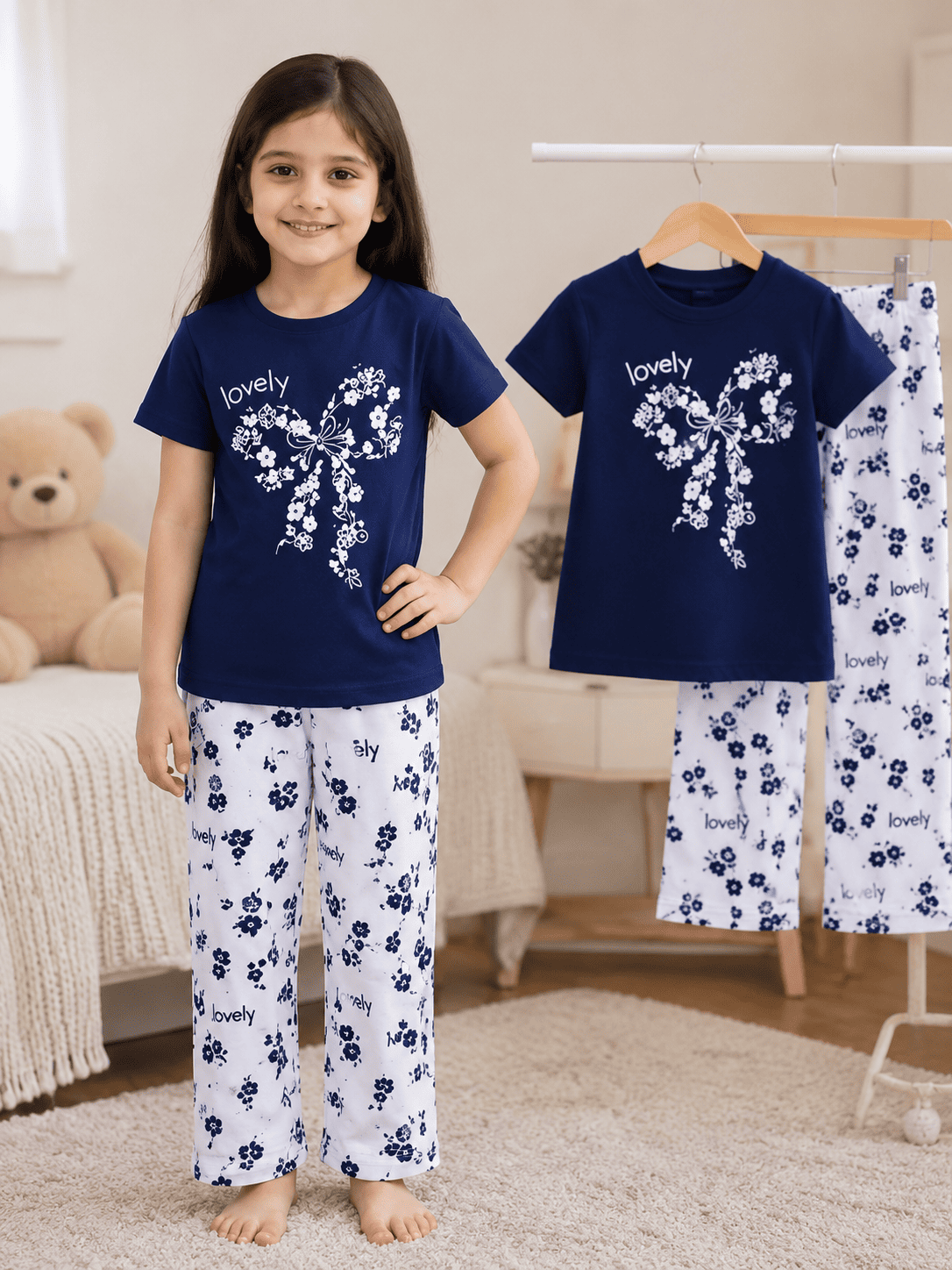 Ory Moon girls' soft printed top and pants set for ages 3 to 12, featuring colorful floral and abstract patterns.