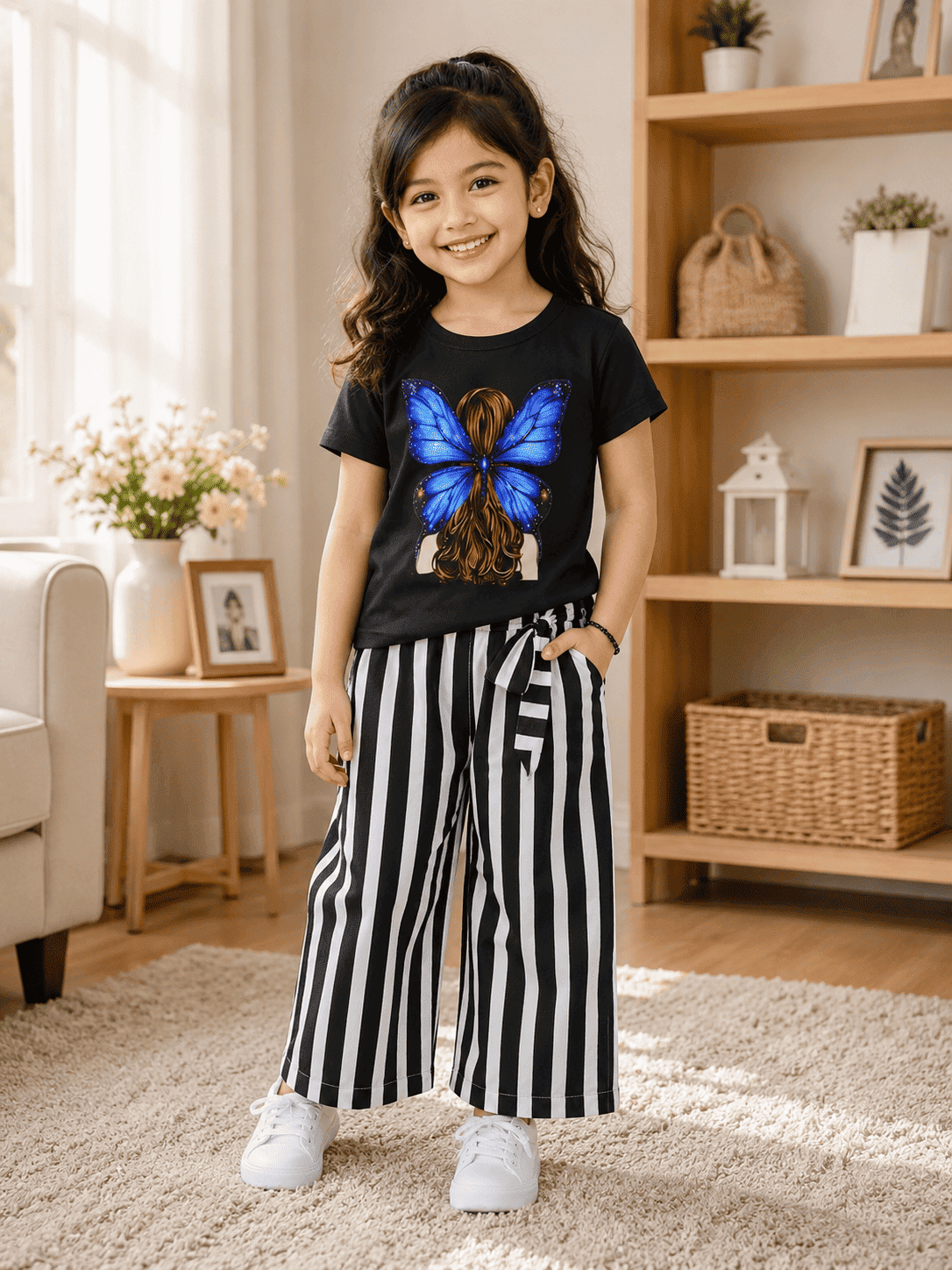 Girls' soft printed top and pants set for ages 3 to 12 from Ory Moon, featuring colorful patterns and comfortable fabric.