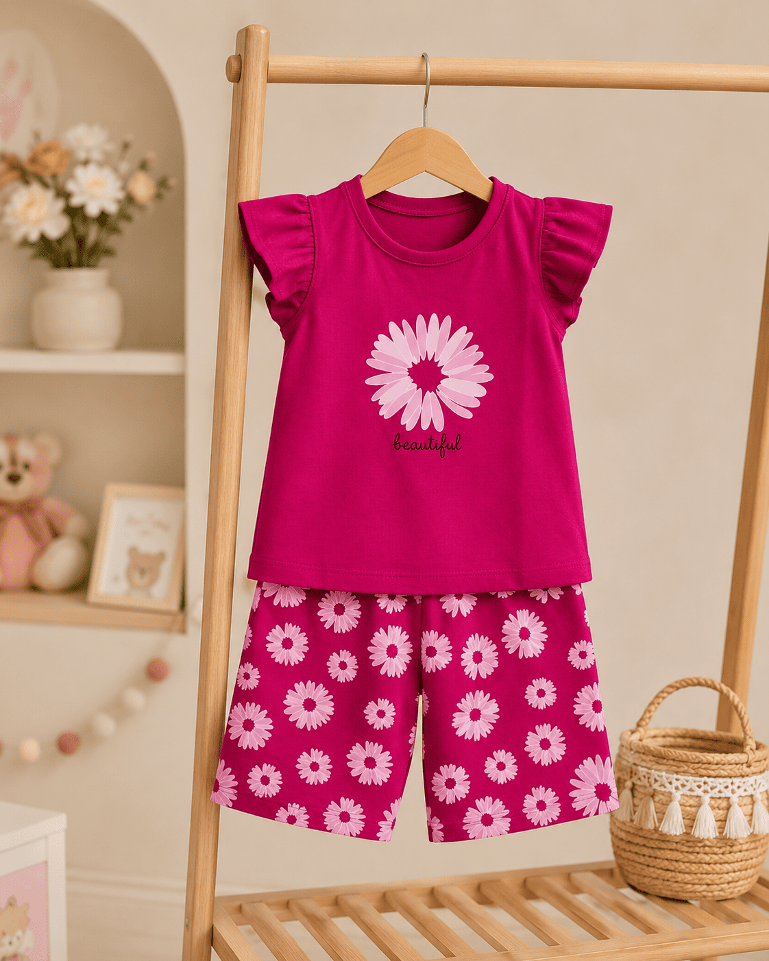 Ory Moon girls' kids stylish T-shirt and shorts set in colorful pattern, perfect for ages 6 months to 6 years.