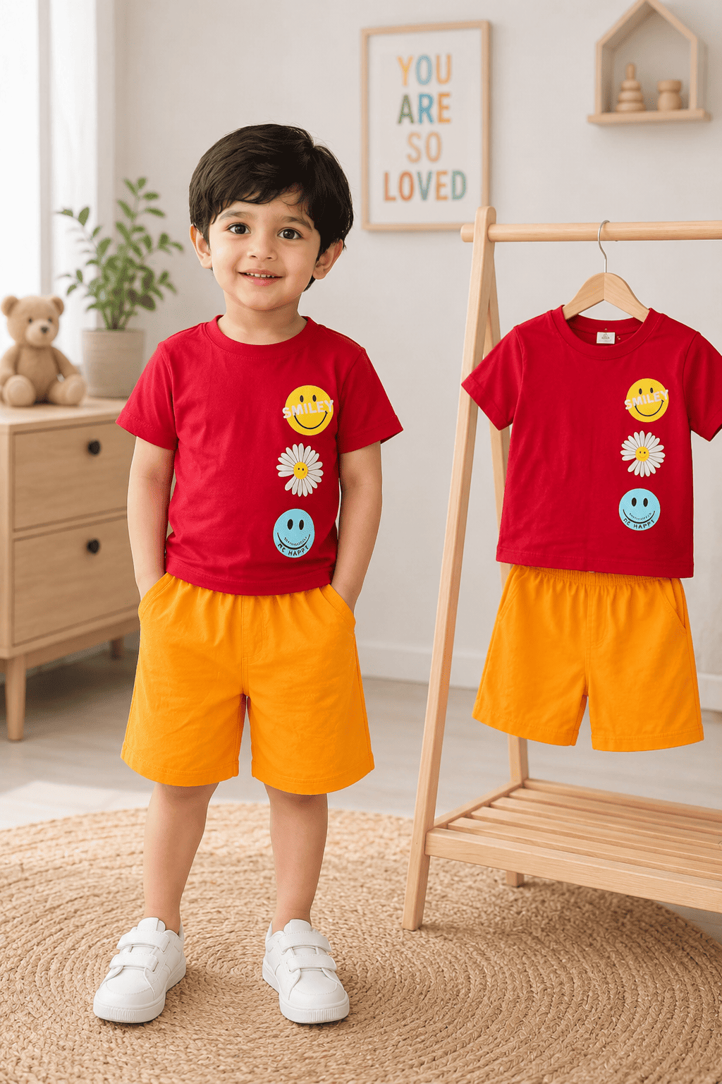 Ory Moon boys' urban streetwear set for ages 3-12, featuring a bold summer outfit with t-shirt and shorts.