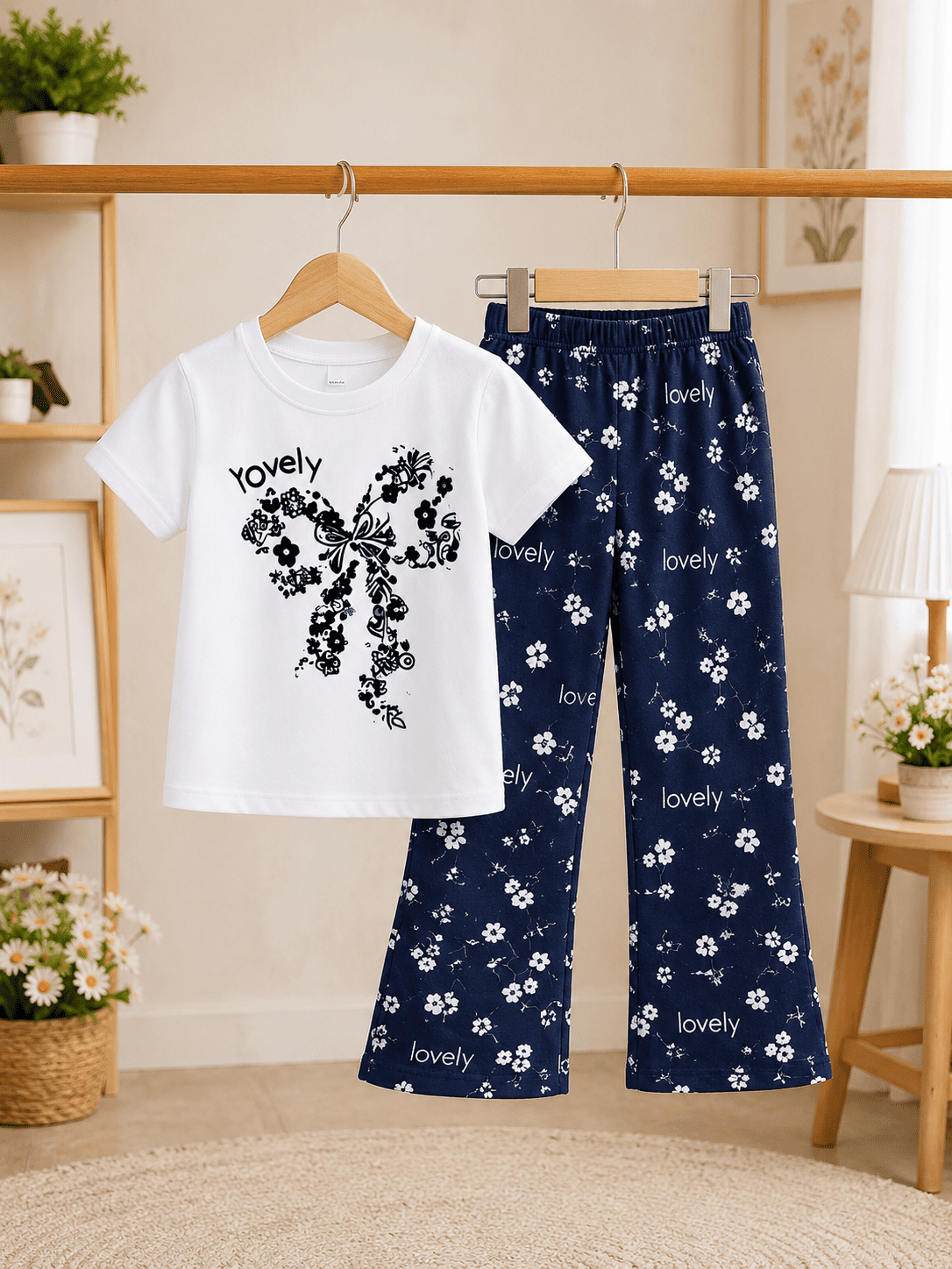Girls soft printed top and pants set from Ory Moon for ages 3 to 12, featuring playful patterns and comfortable fabric.