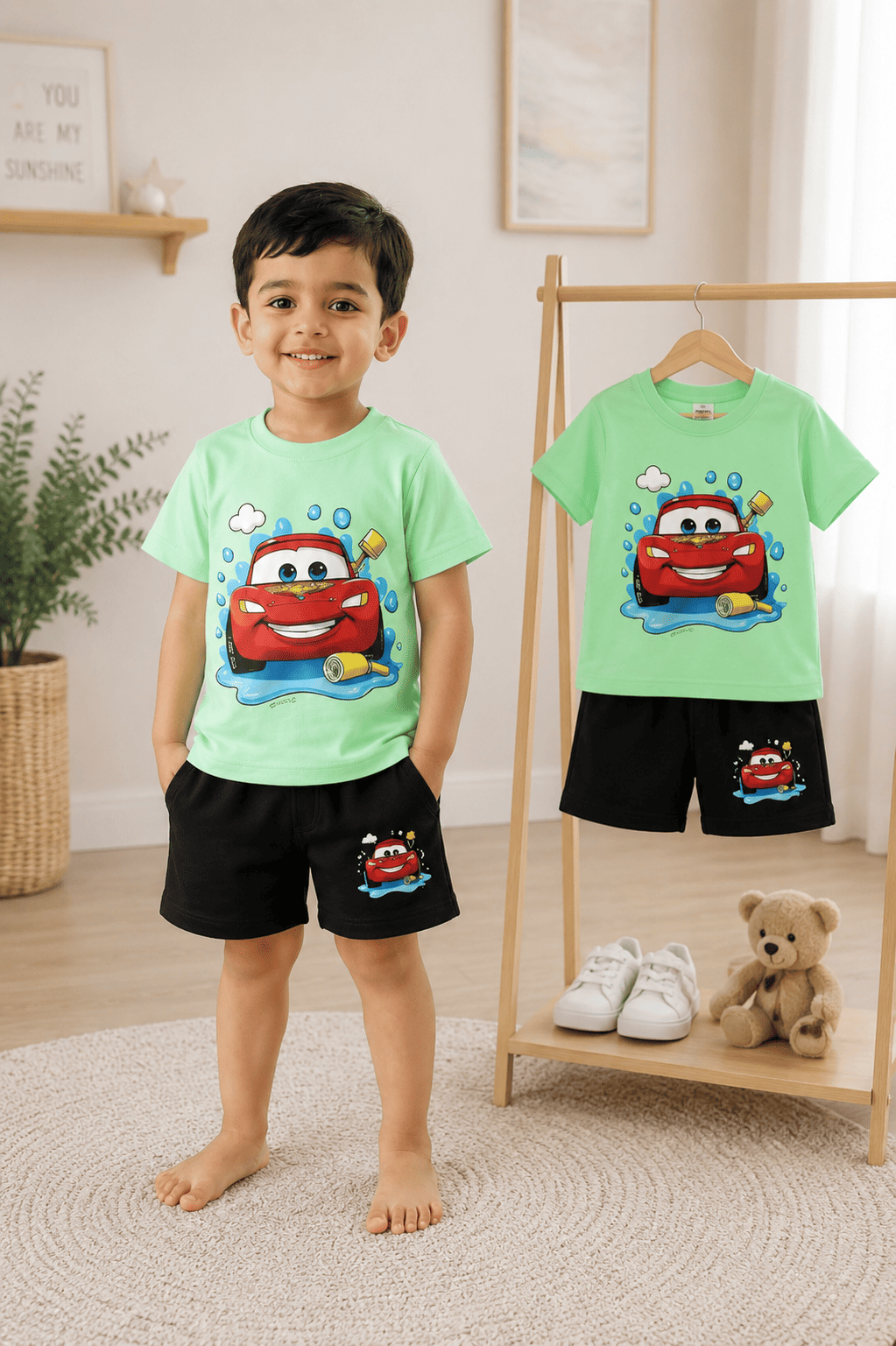 Kids boys' stylish T-shirt and shorts set by Ory Moon, featuring a colorful design for ages 6 months to 6 years.