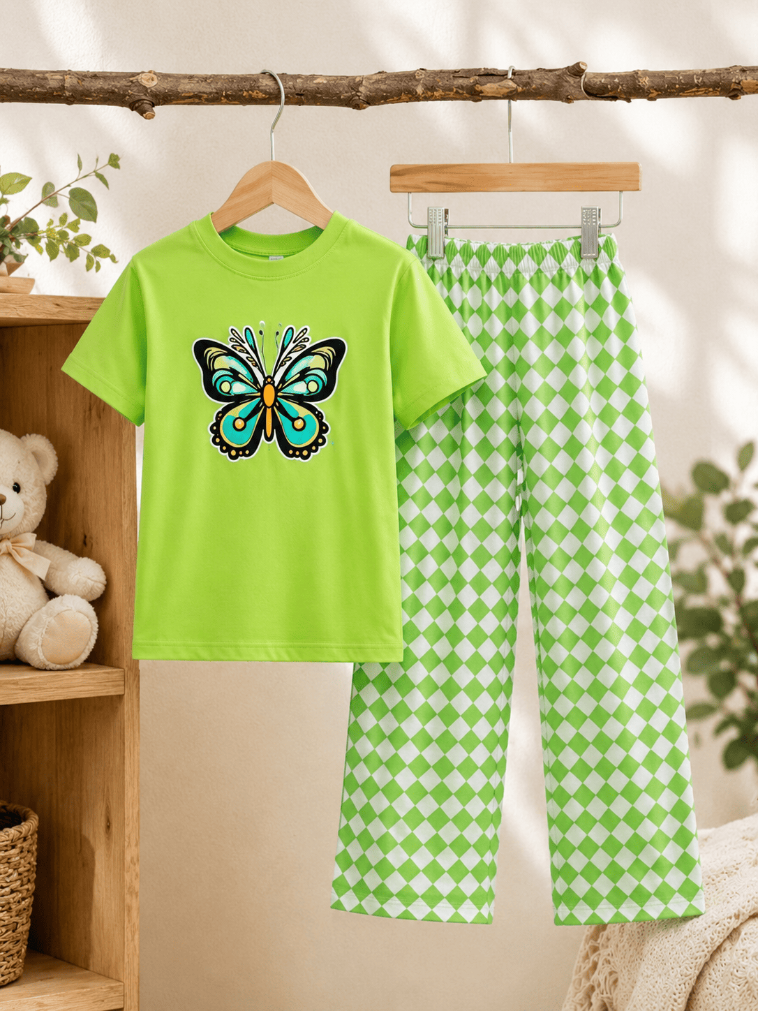 Girls' soft printed top and pants set for ages 3 to 12 from Ory Moon, featuring colorful patterns and comfortable fabric.