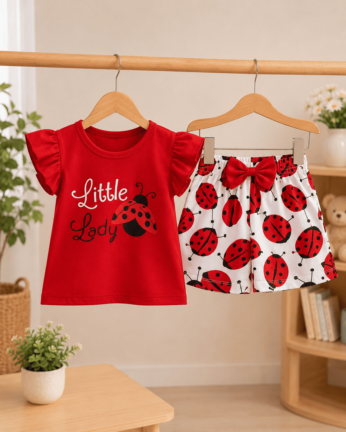 Kids girls' stylish T-shirt and shorts set by Ory Moon, featuring colorful patterns for ages 6 months to 6 years.