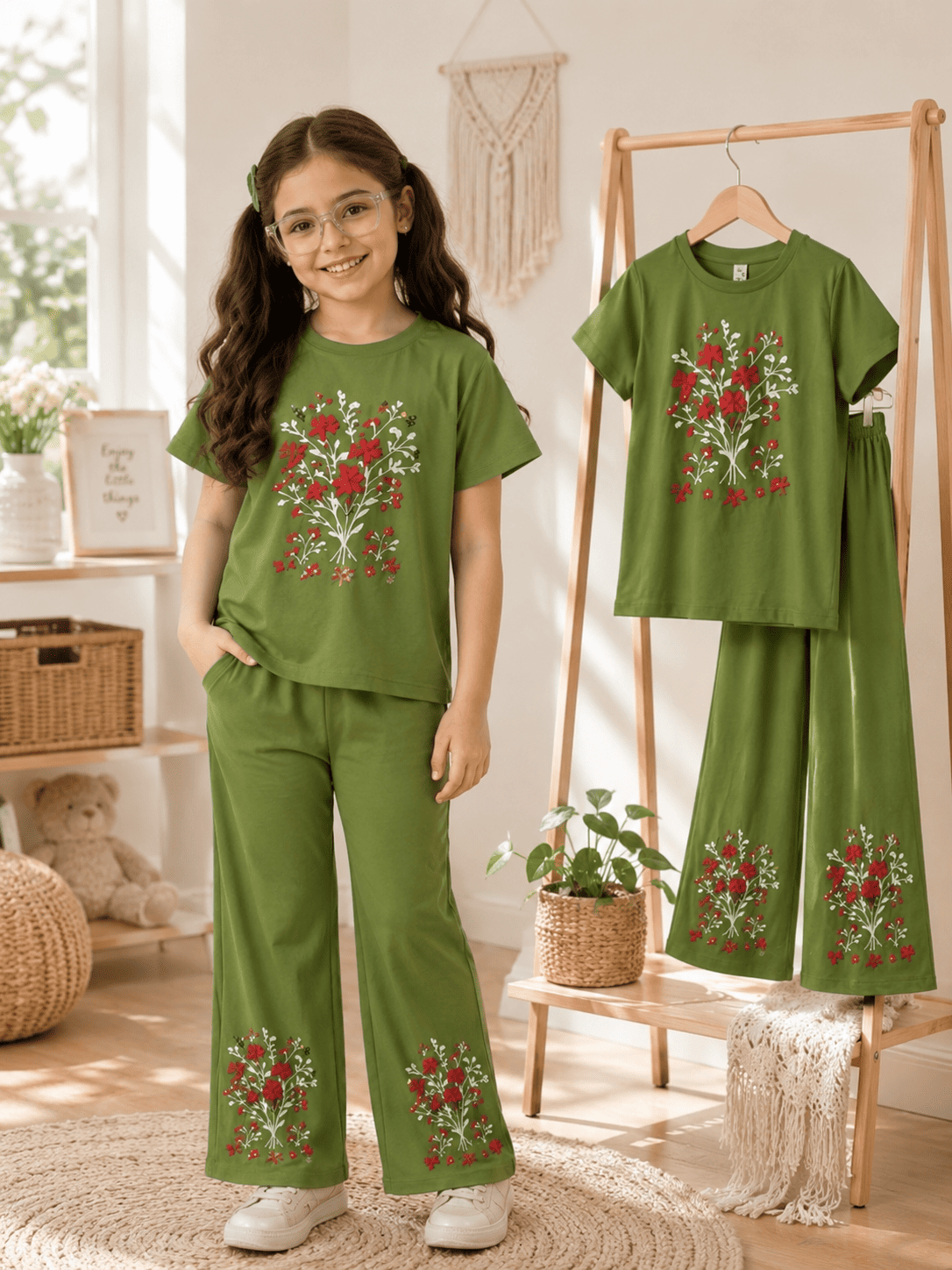 Ory Moon girls' soft printed top and pants set for ages 3 to 12, featuring colorful patterns and comfortable fabric.