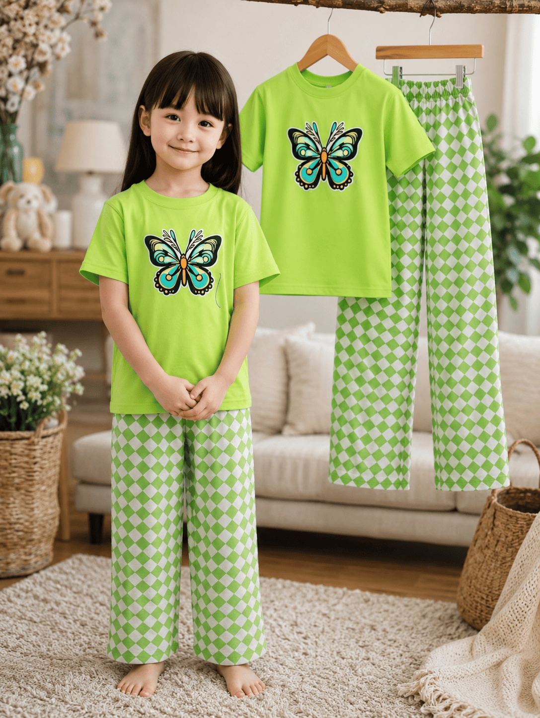 Ory Moon girls' soft printed top and pants set for ages 3 to 12, featuring colorful patterns and comfortable fabric.