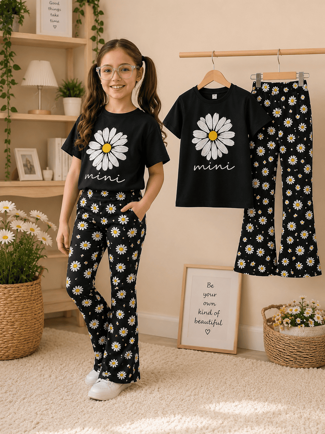 Girls soft printed top and pants set for ages 3 to 12 by Ory Moon, featuring colorful patterns and comfortable fabric.