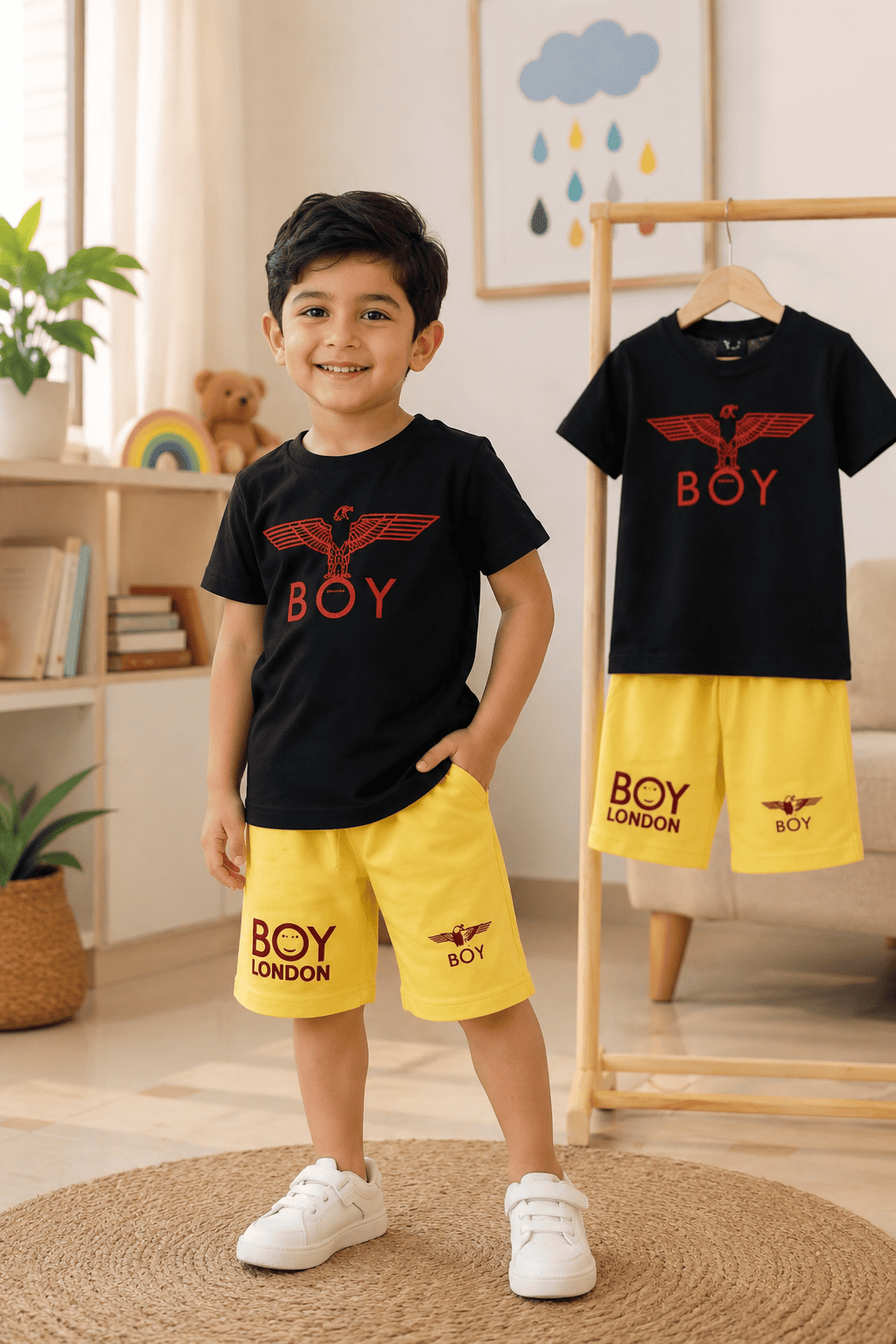 Ory Moon kids boys' stylish T-shirt and shorts set featuring playful patterns for ages 6 months to 6 years.