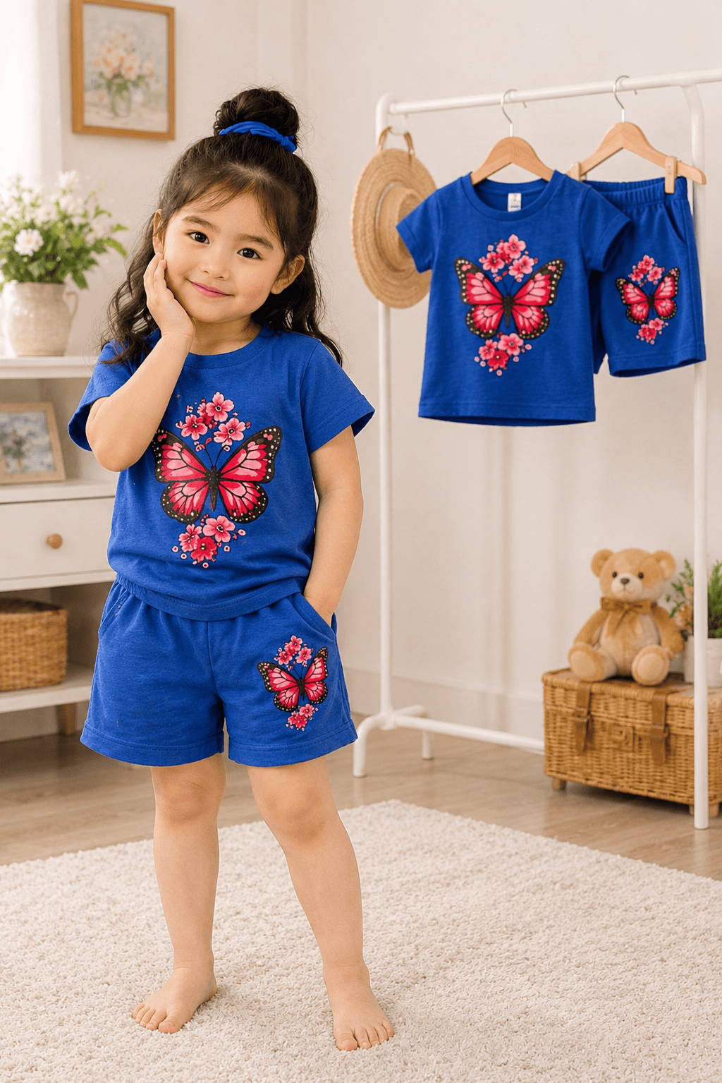 Ory Moon kids girls stylish T-shirt and shorts set with colorful patterns, suitable for ages 6 months to 6 years.