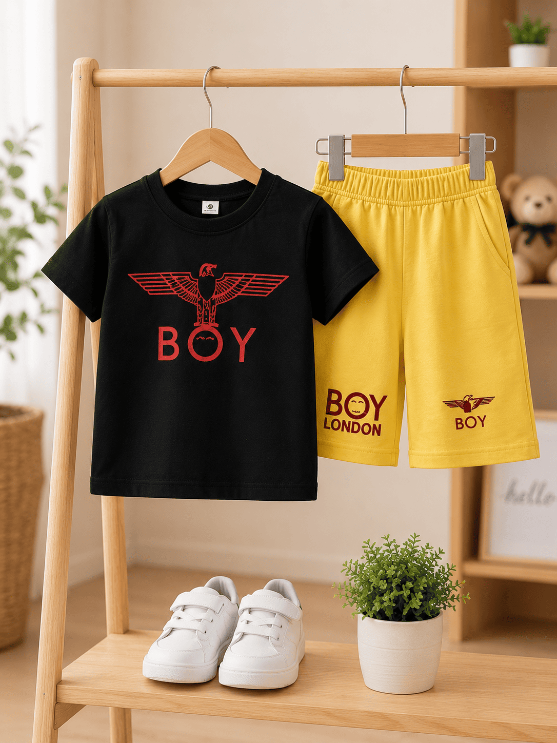 Ory Moon kids boys stylish T-shirt and shorts set featuring a colorful design, suitable for ages 6 months to 6 years.