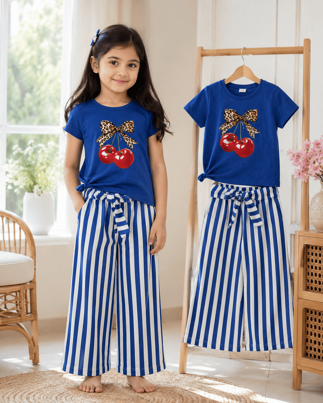 Ory Moon girls' soft printed top and pants set for ages 3 to 12, featuring colorful floral patterns and comfortable fabric.